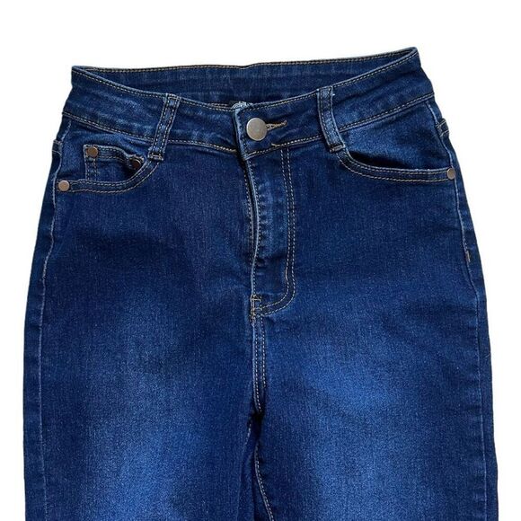 Womens Fashion Nova Bob Dark Rinse Distressed High Rise Skinny Jeans - Sz 5 / 6 - Picture 2 of 3